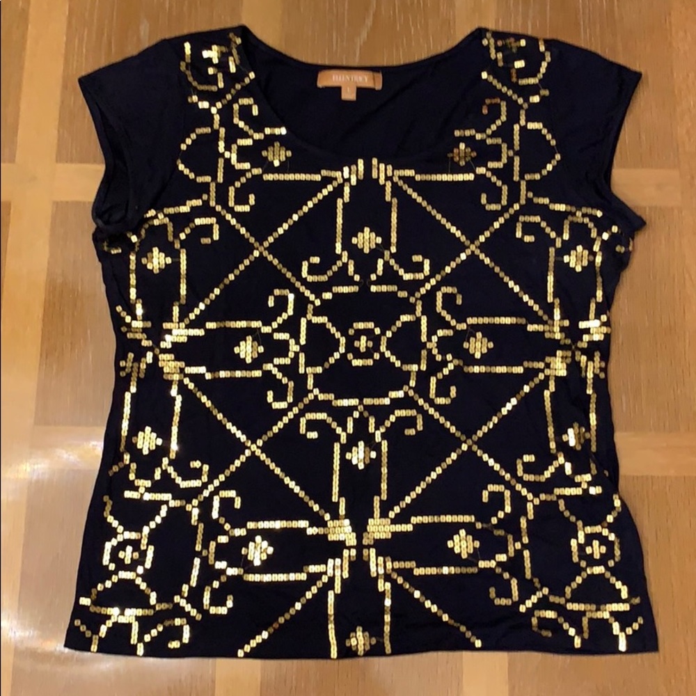 Ellen Tracy navy sequined top